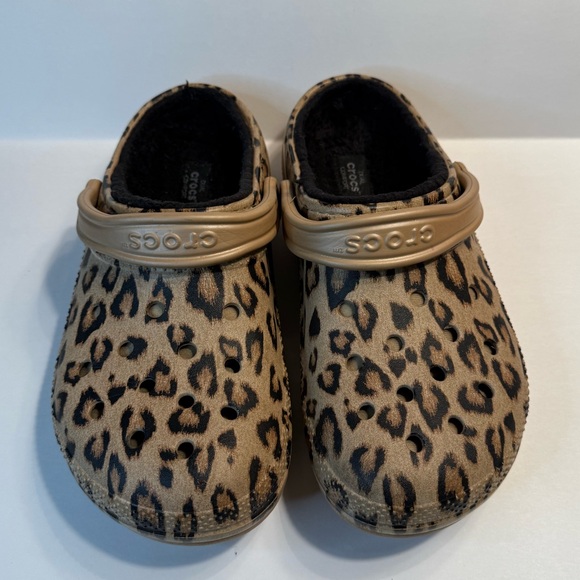 Crocs Fleece Lined Leopard Animal Print Clogs Unisex Size Men 8 /Women 10 - Picture 2 of 7